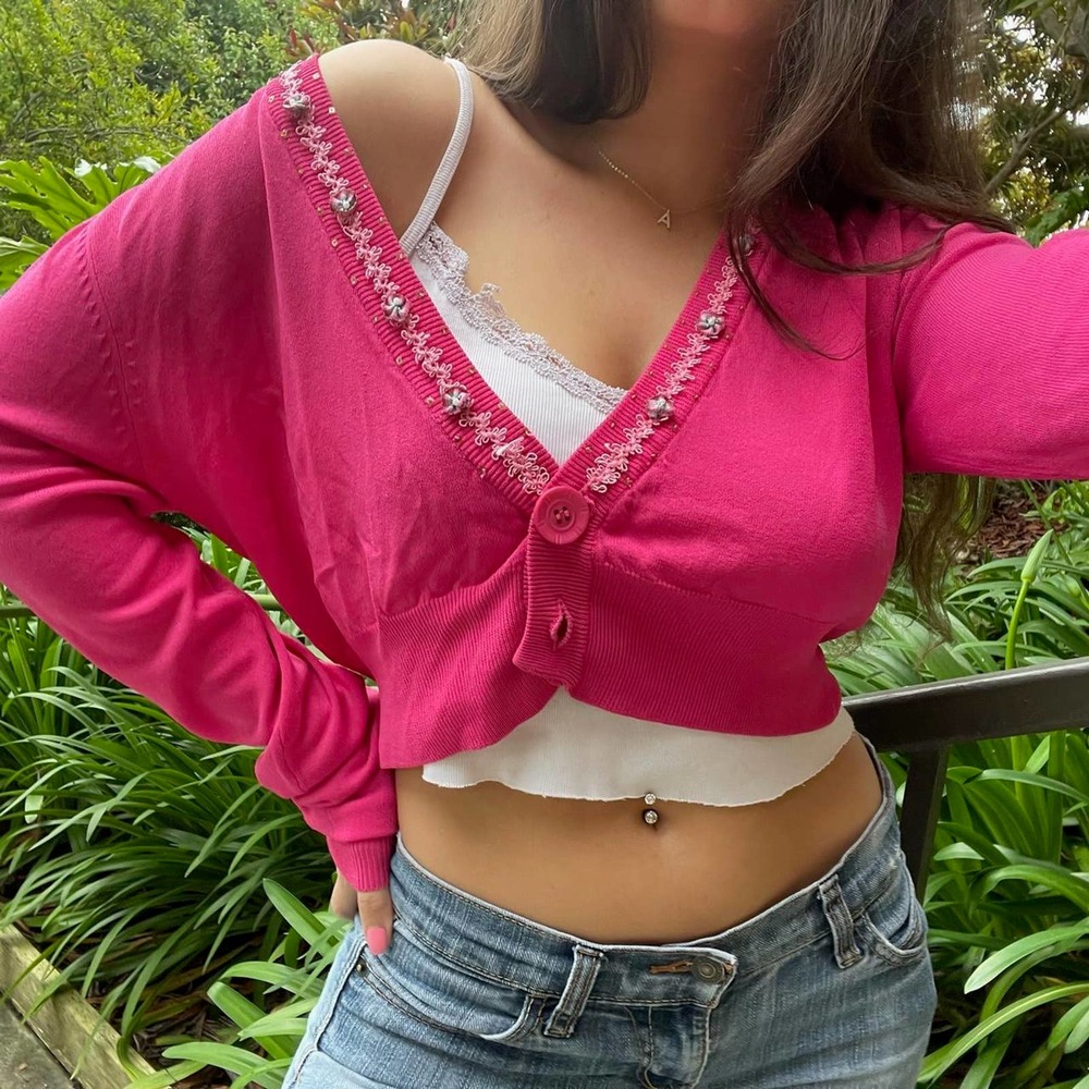 Vintage y2k pink cropped cardigan (S-L)